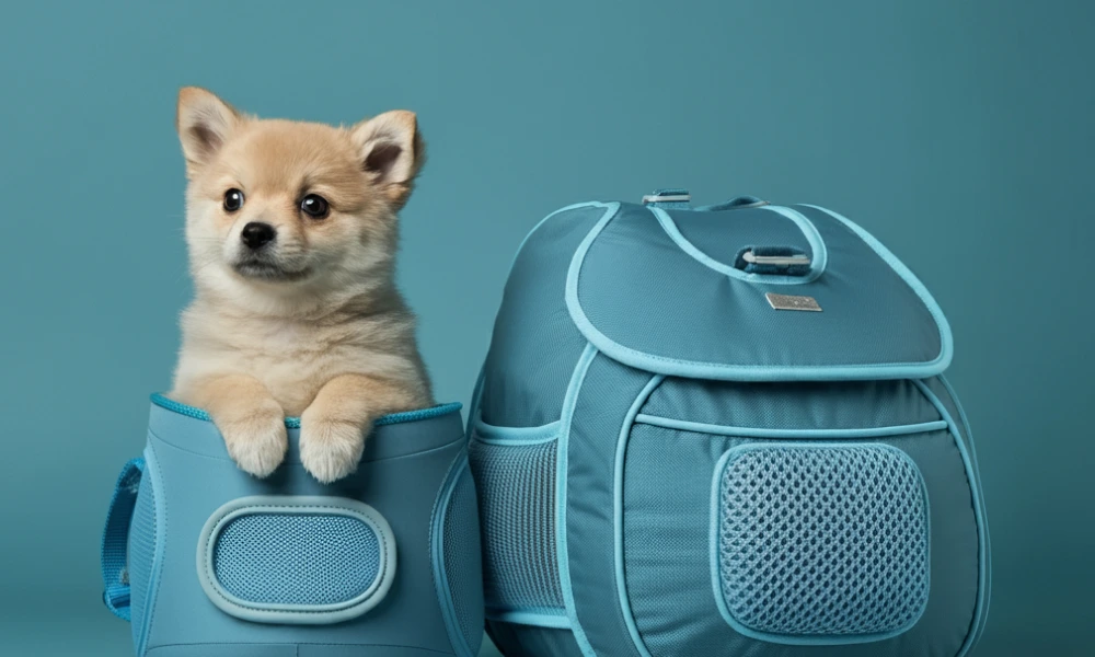 小型犬がバックの中に入っている