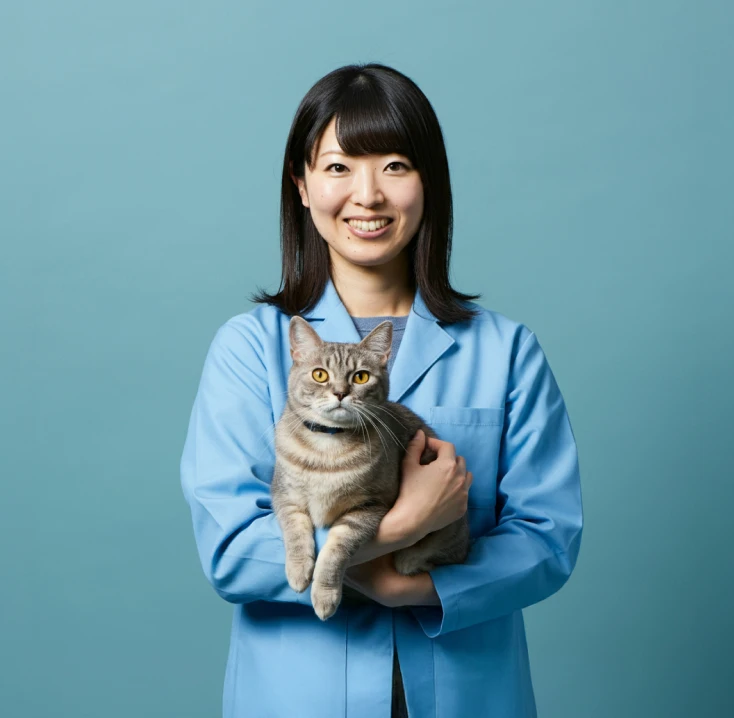 猫を抱えている女性